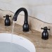 Zovajonia Deck Mounted Oil Rubbed Bronze Bathroom Basin Sink Vanity Faucet Two Cross Handles Widespread Mixer Tap and Pop Up Drain - B0719R4B2B